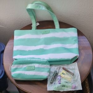 NWT Clinique Mint Green and White Tote Bag Set